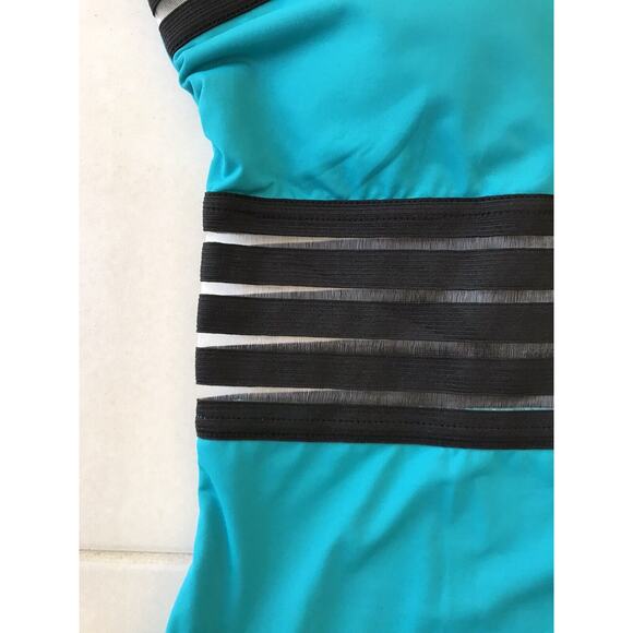 Hilor Swimsuit One Piece Padded Semi Sheer Crossover Colorblock - Picture 4 of 8